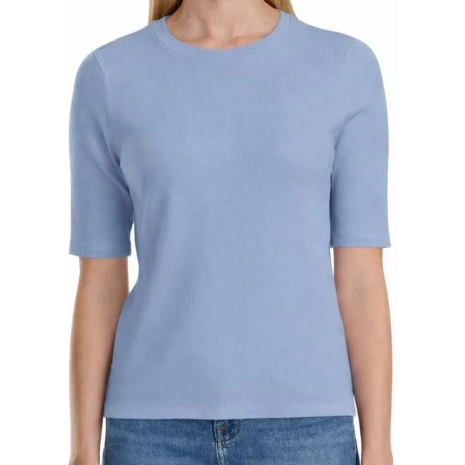 Splendid Women's Ribbed Elbow-Sleeve Knit Top - Light Blue, Size Medium (Nwt)